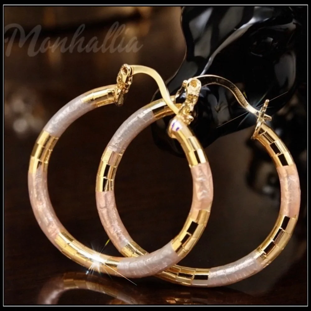 NEW 14K GOLD SILVER & ROSE GOLD TRI COLOR FOIL HOOP TEXTURED EARRINGS